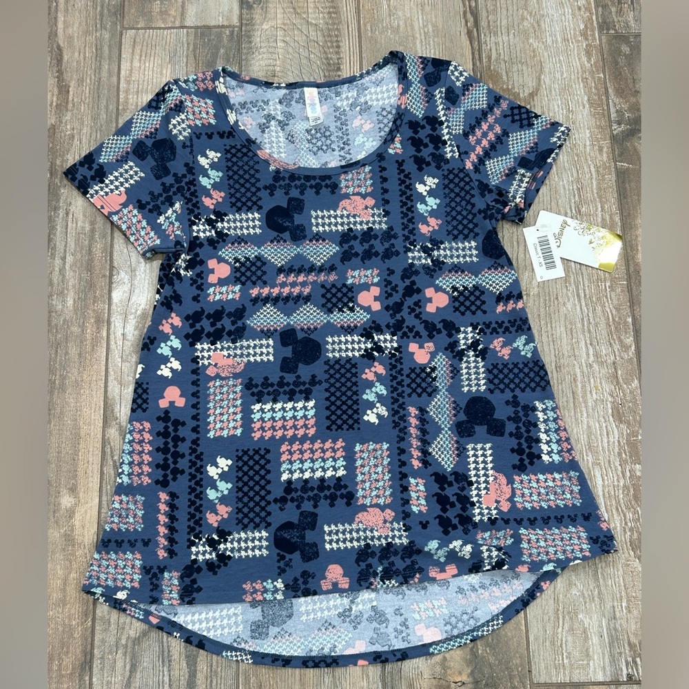 LuLaRoe Classic T Disney Mickey Print Women’s Size XS Blues Pink White Shirt Top